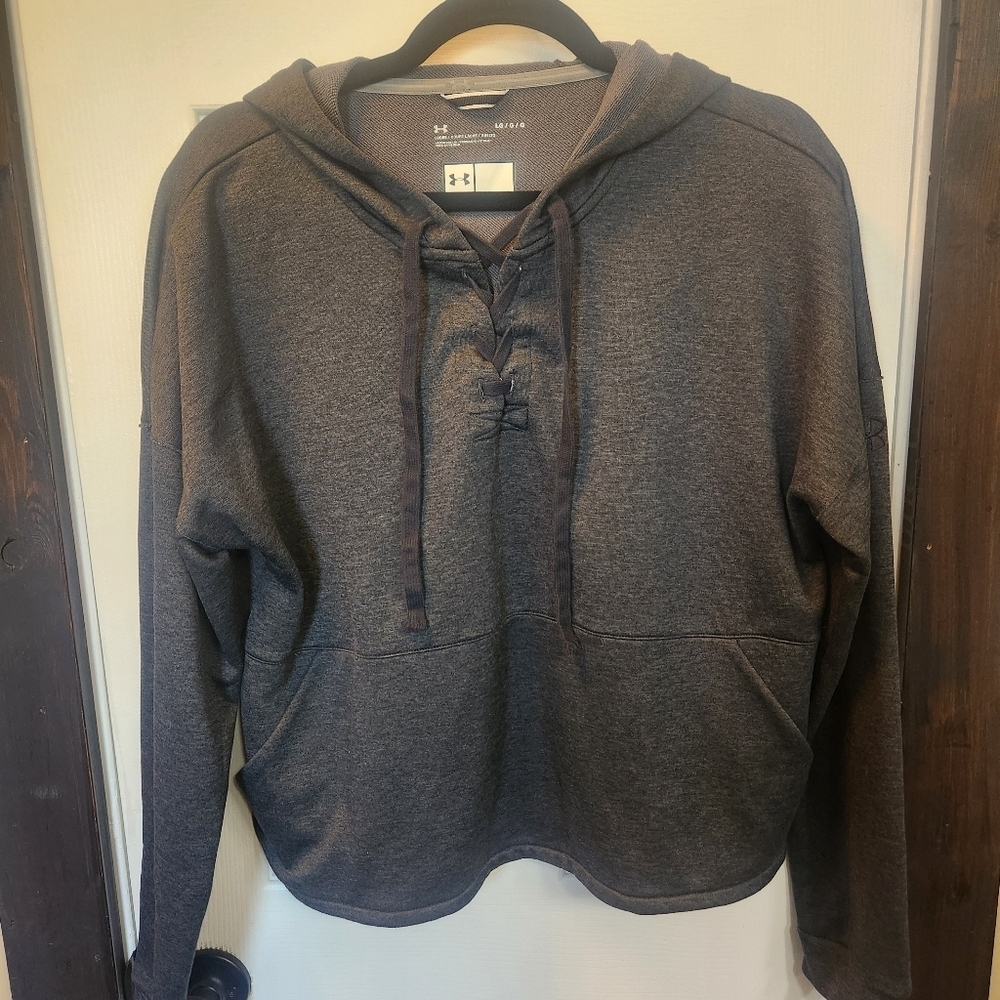 Under Armour Cropped Hoodie loose fit Dark Grey with front ties- size large